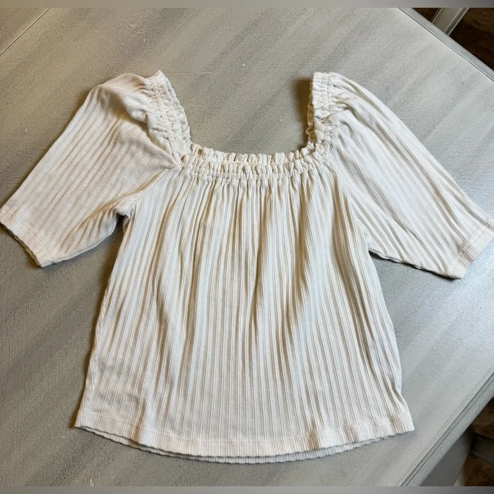 Madwell Knot Pointelle Peasant Top Cream XS